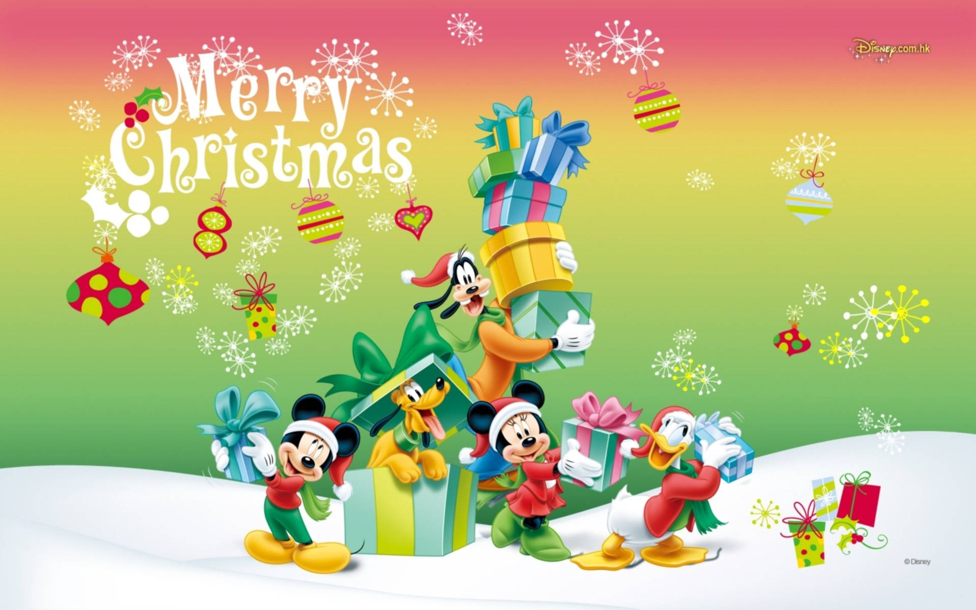Download Disney Christmas Mickey With Presents Wallpaper