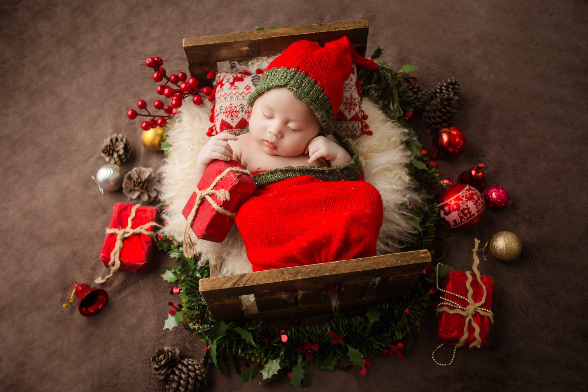 Download Very Cute Baby In Christmas Outfit Wallpaper