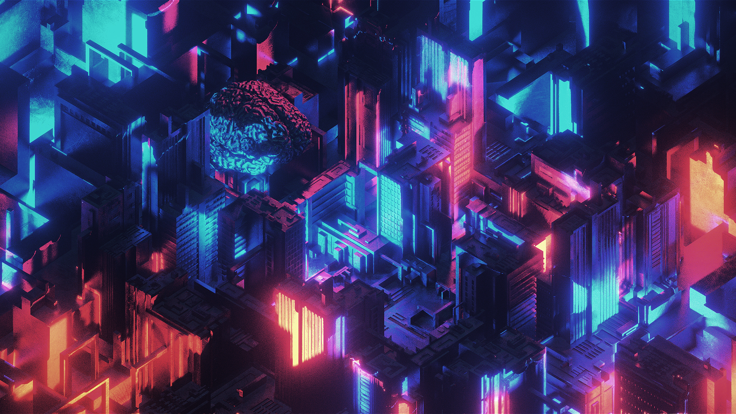 Wallpaper, abstract, digital art, neon glow 2560x1440