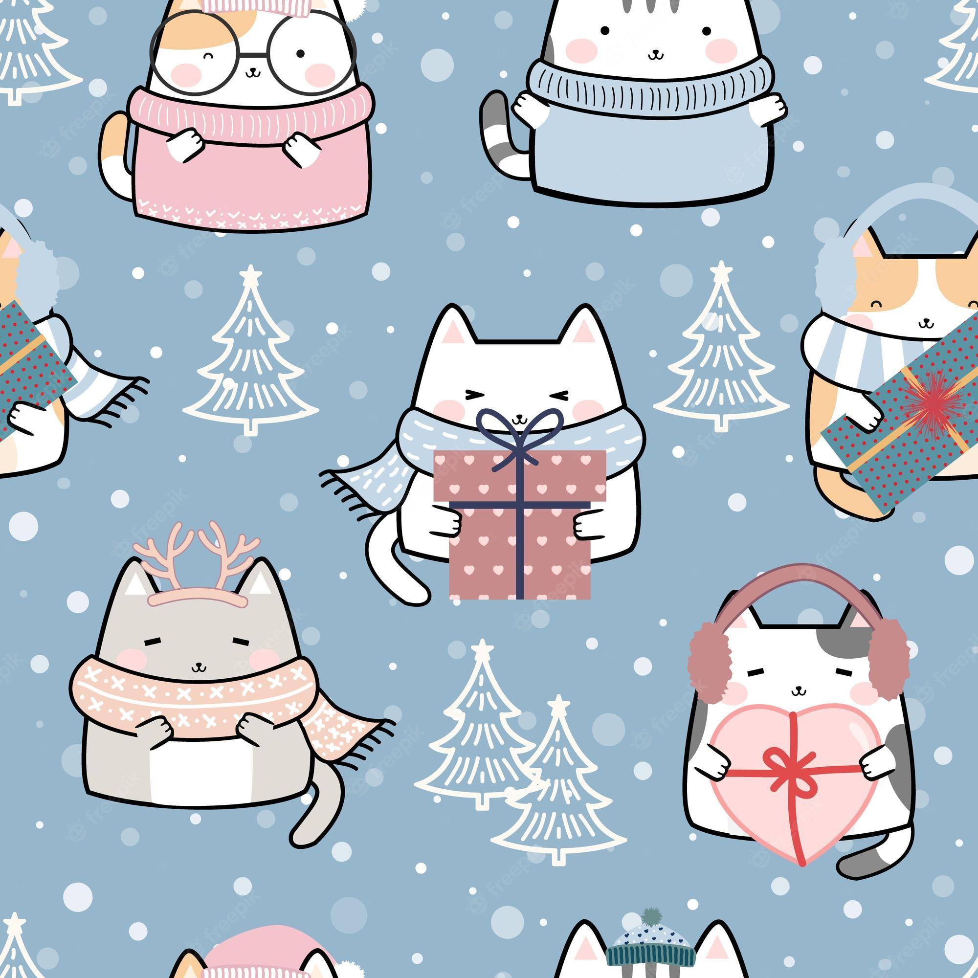 Cat Art Winter Wallpaper