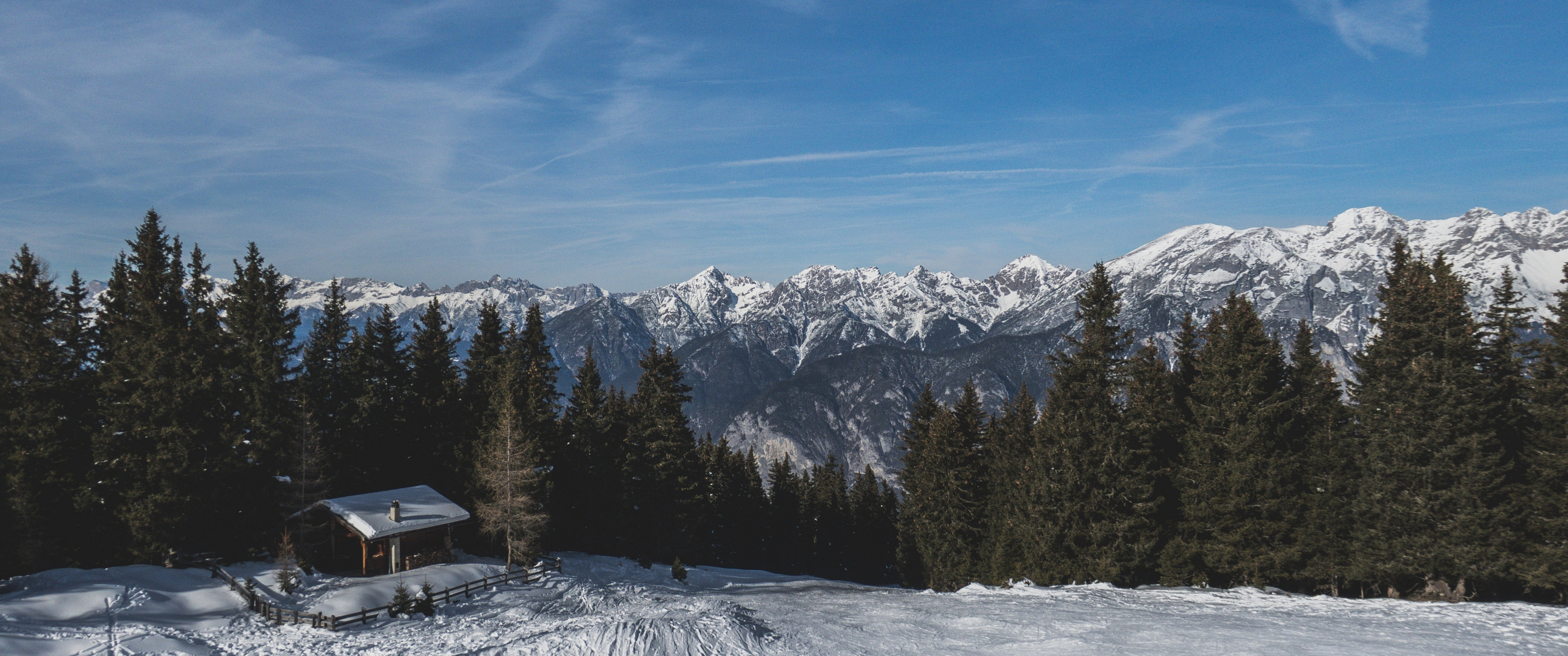 Wallpaper, 3440x1440 px, forest, landscape, mountains, snow, ultrawide 3440x1440