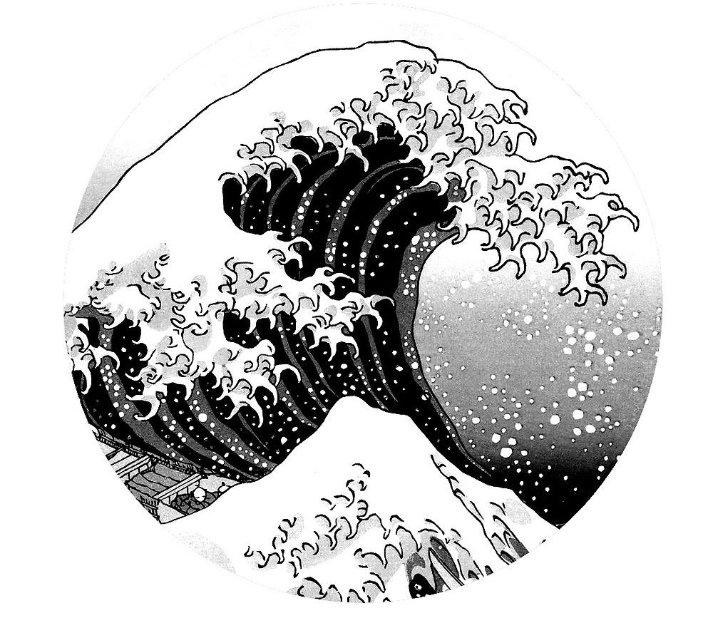 The Great Wave Off Kanagawa Logo Black & White by Robin- Black and white stickers, Great wave, Wave drawing