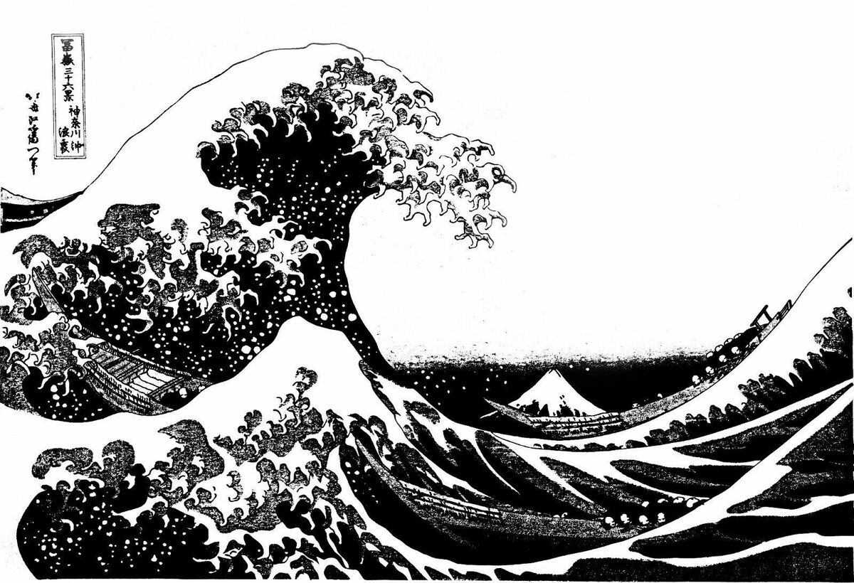 The Great Wave Off Kanagawa Black And White Outline Wallpapers