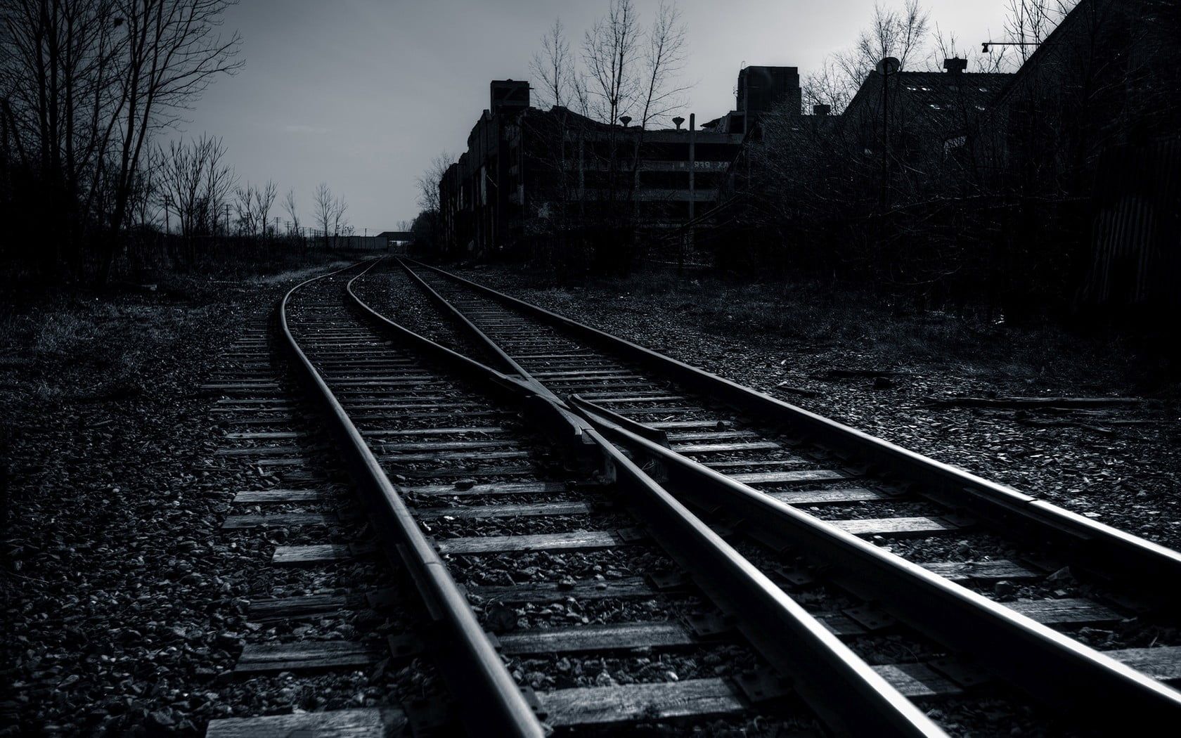 grayscale photo of train tracks #railway #dark P #wallpaper #hdwallpaper #desktop. Grayscale, Train tracks, Railroad tracks