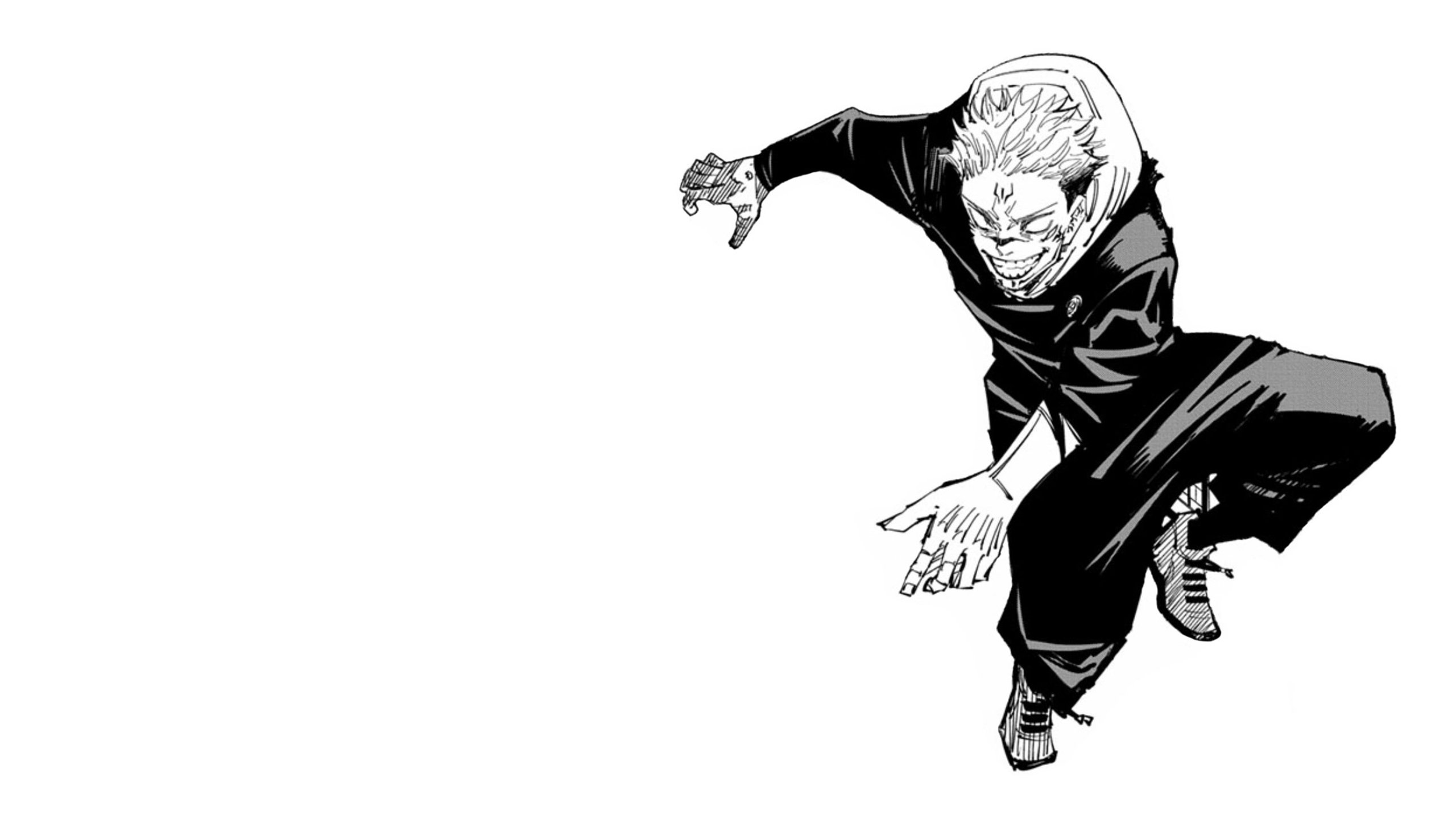 Wallpaper, Sukuna, Yuji Itadori, Jujutsu Kaisen, anime boys, manga, white background, simple background 2560x1440