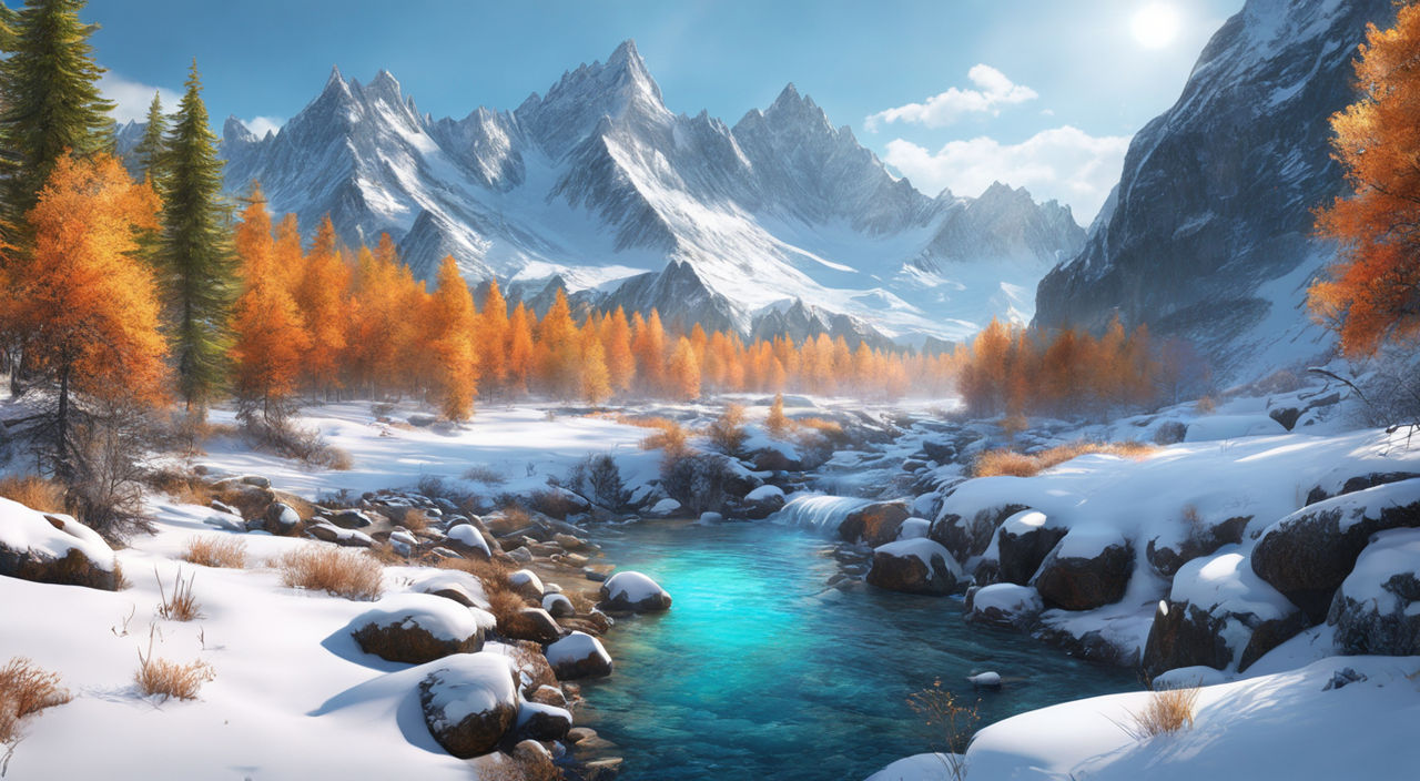 Beautiful landscape in snow ultra detailed ultra realistic UHD
