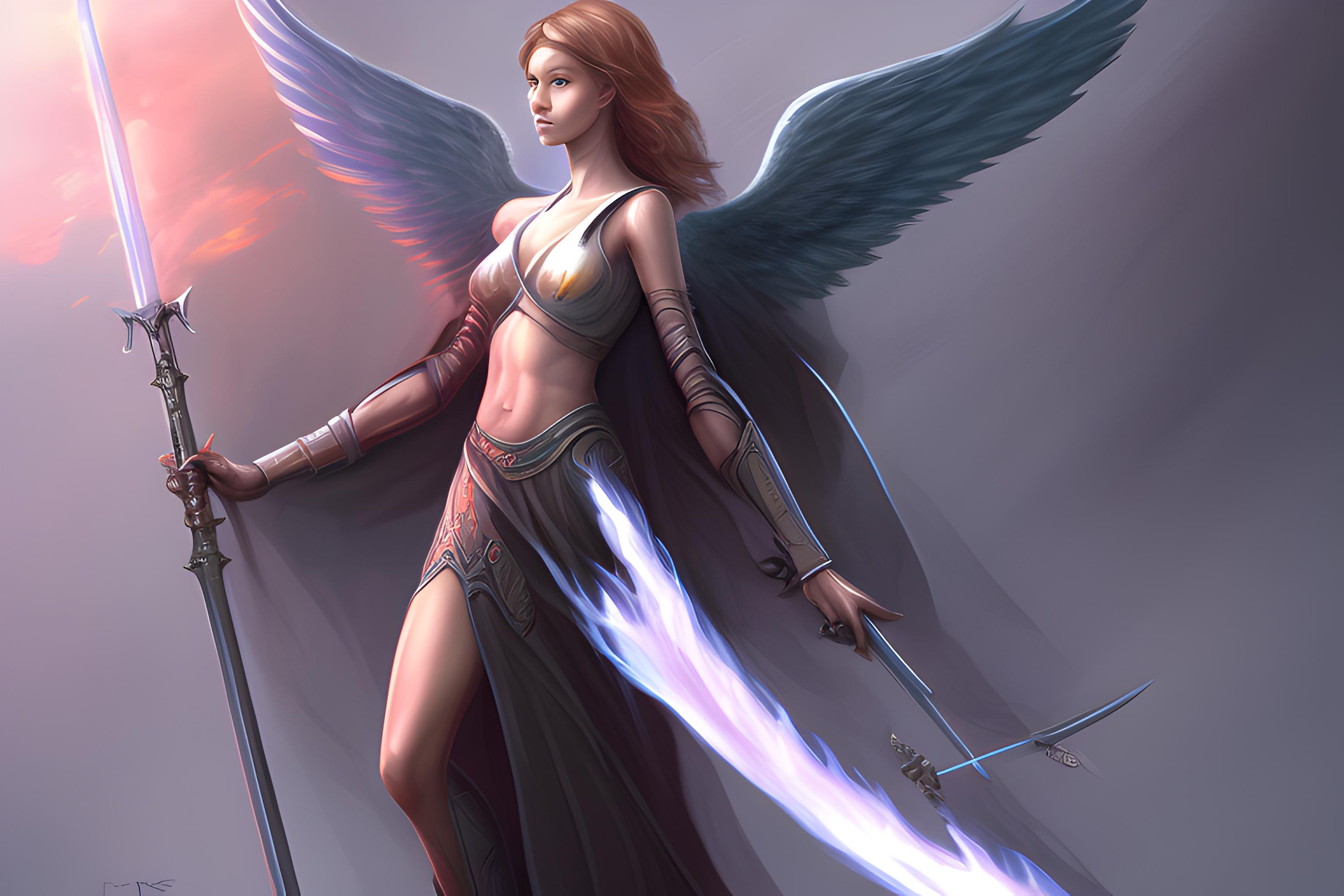 Angel with six wings and fire sword