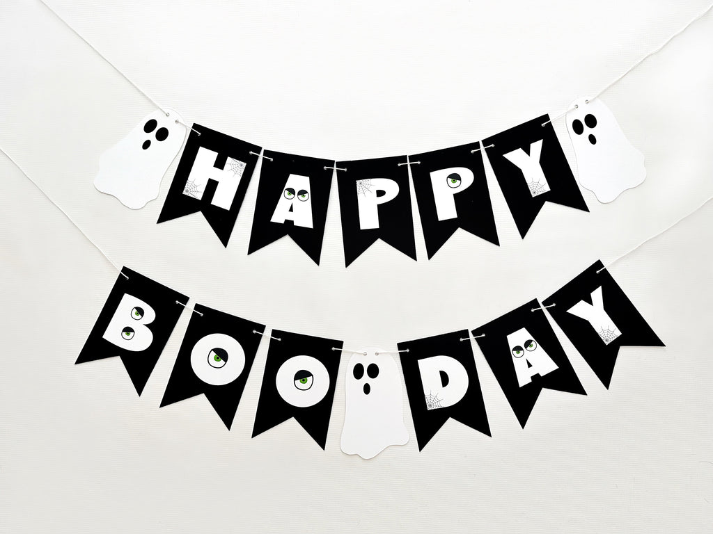 Happy Boo Day Card Stock Banner. Halloween Birthday Party Decorations