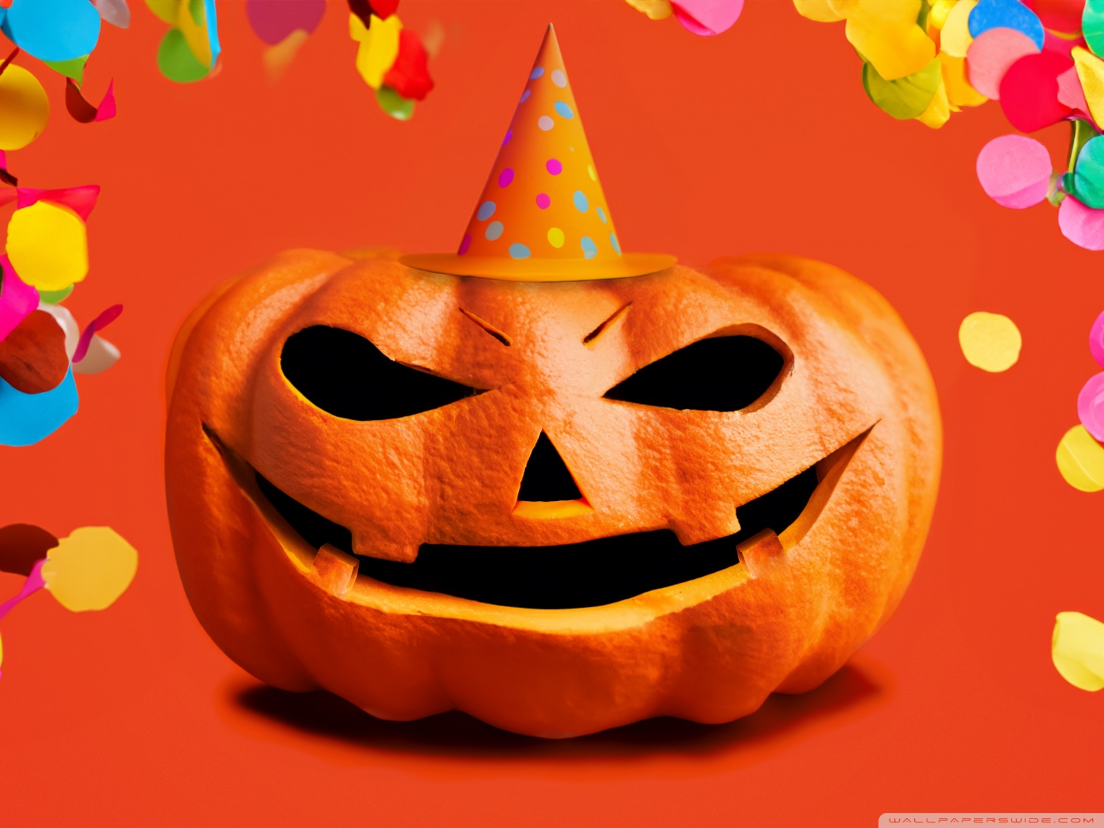 Halloween Party 2023, Jack O Lantern, Colorful Confetti Ultra HD Desktop Background Wallpaper for 4K UHD TV, Tablet