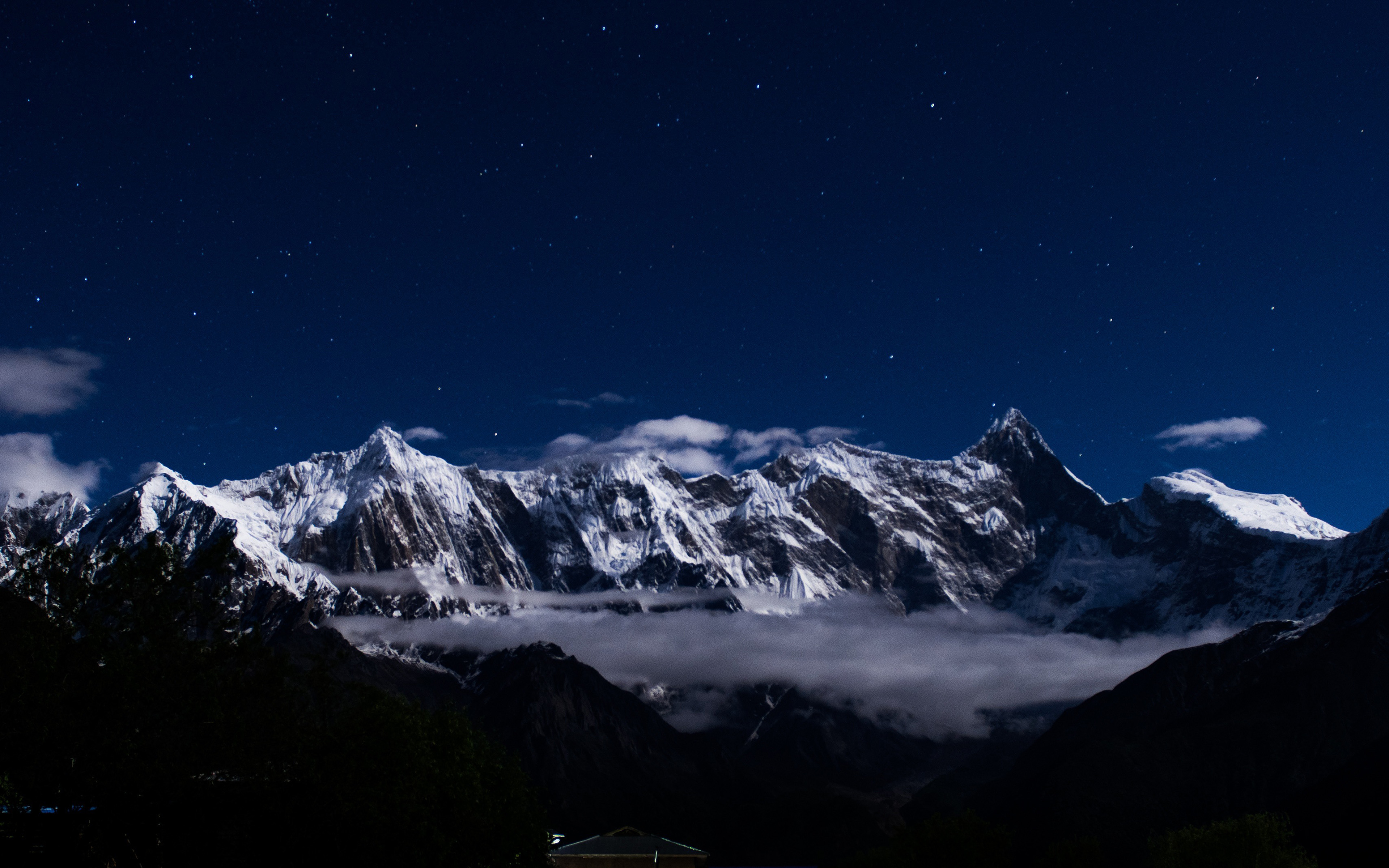 Mountain Snow Dark Winter Sky Star