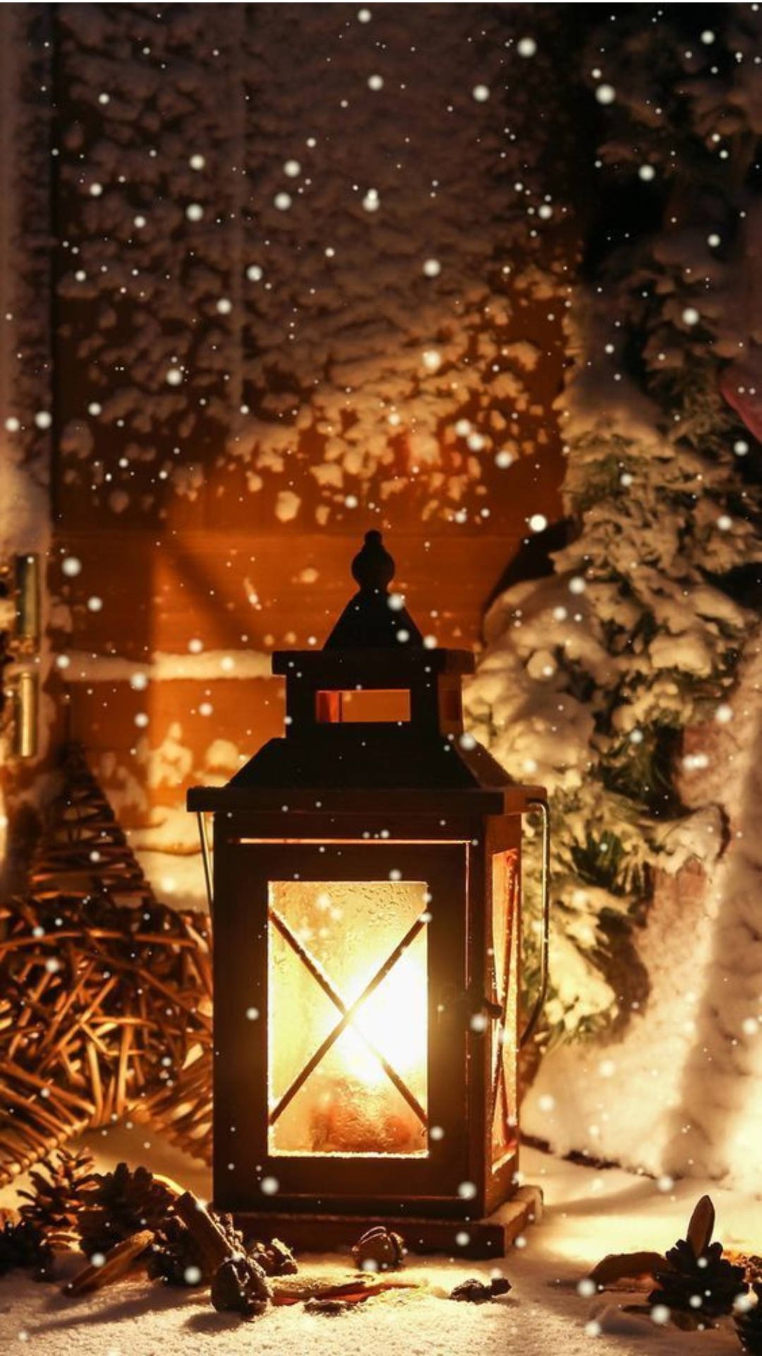 Download Outdoor Lamp Cozy Winter Night Wallpaper