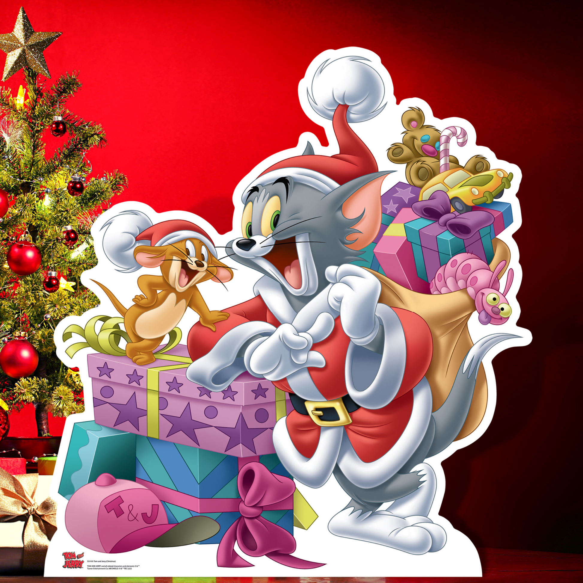 SC4181 Tom and Jerry Christmas Gifts Cardboard Cut Out Height 93cm