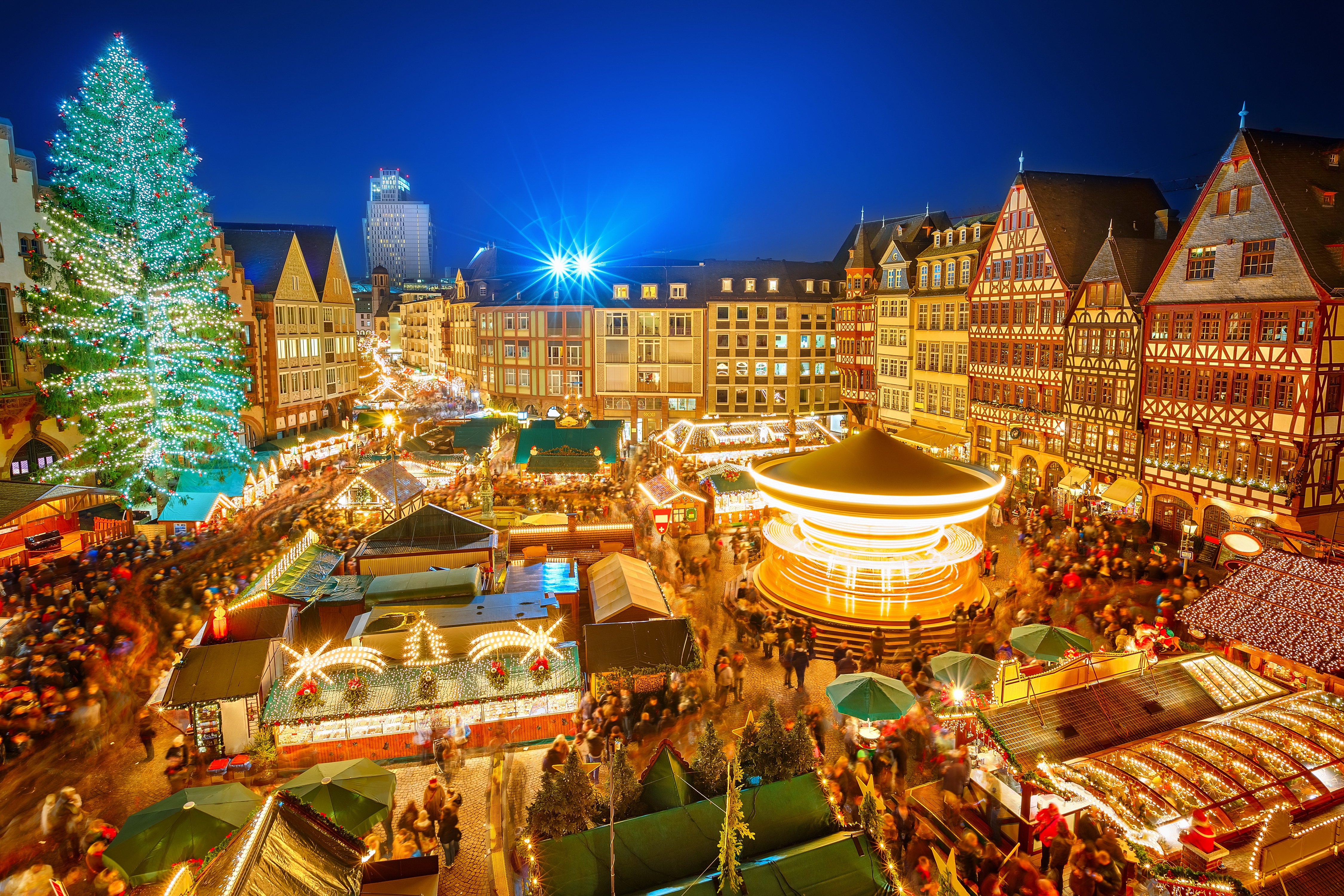 Germany Houses Holidays Christmas Nuremberg Christmas tree Night Cities people crowd wallpaperx3000