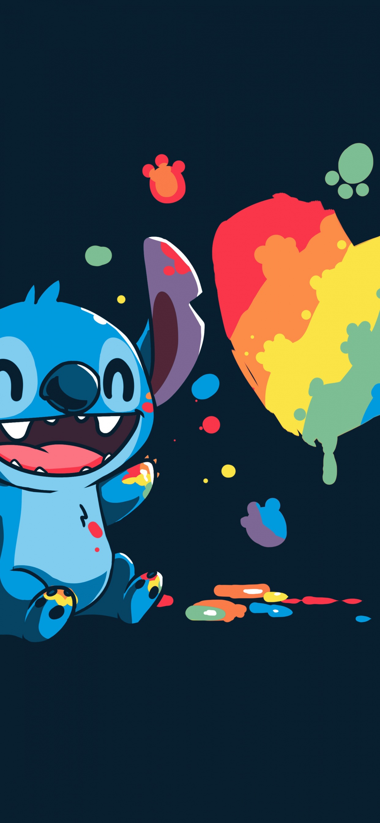 Stitch Wallpaper 4K, Love heart, Illustration, Rainbow