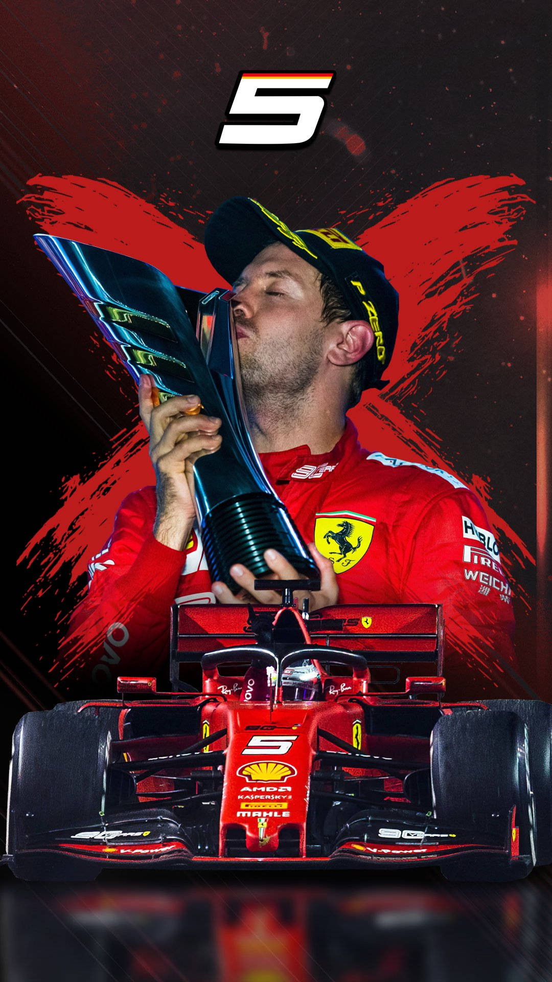 Download Sebastian Vettel With Trophy Edit Wallpaper