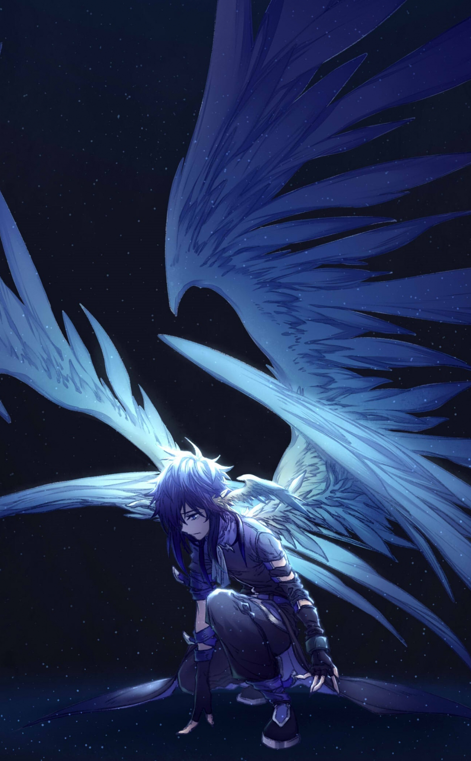 Download wallpaper 950x1534 dark, big wings, angel, fantasy, anime, iphone, 950x1534 HD background, 6268