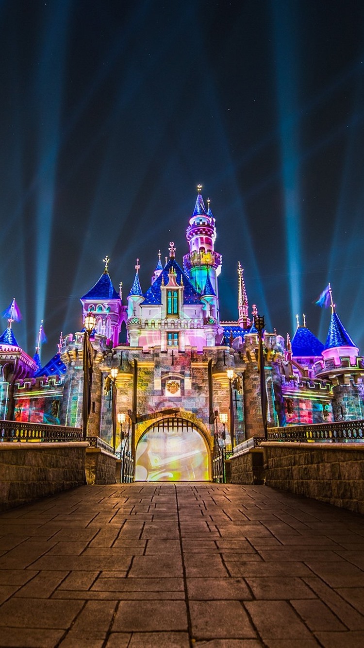 Disneyland, California, USA, Colorful Lights, Castle, Night 750x1334 IPhone 8 7 6 6S Wallpaper, Background, Picture, Image