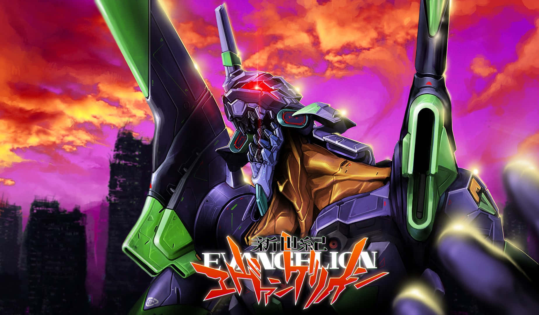 Download Eva Unit 01 in an intense battle stance Wallpaper