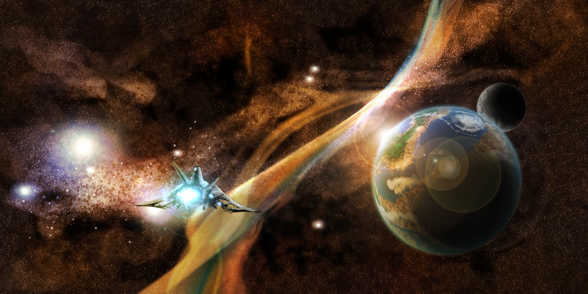 Wallpaper planet Starship Space 2000x1000