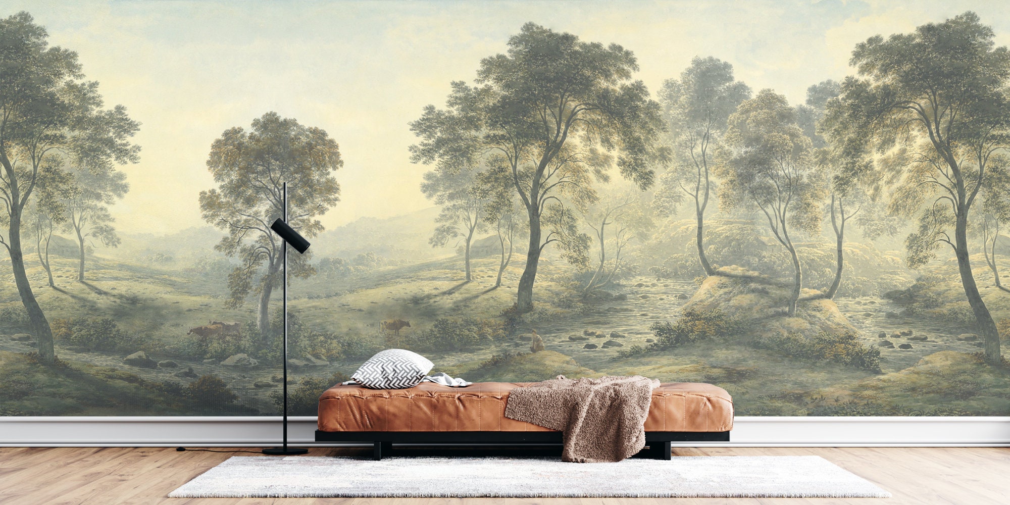 Forest Wallpaper. Removable Wallpaper. Morning Dawn Scenic Landscape. Panoramic in the Valley Wall Mural
