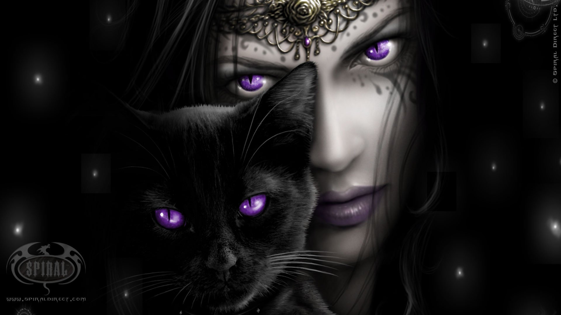 Witch purple eyes black cat wallpaperx1080
