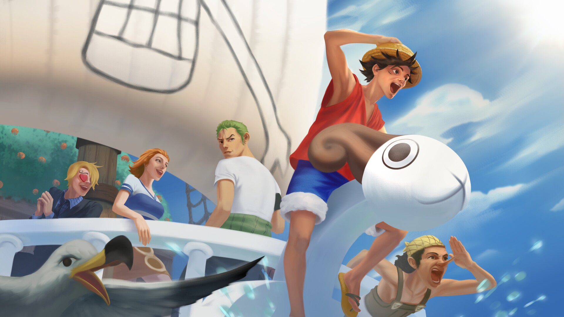 Straw Hat Goes to Grand Line Piece Fan Art