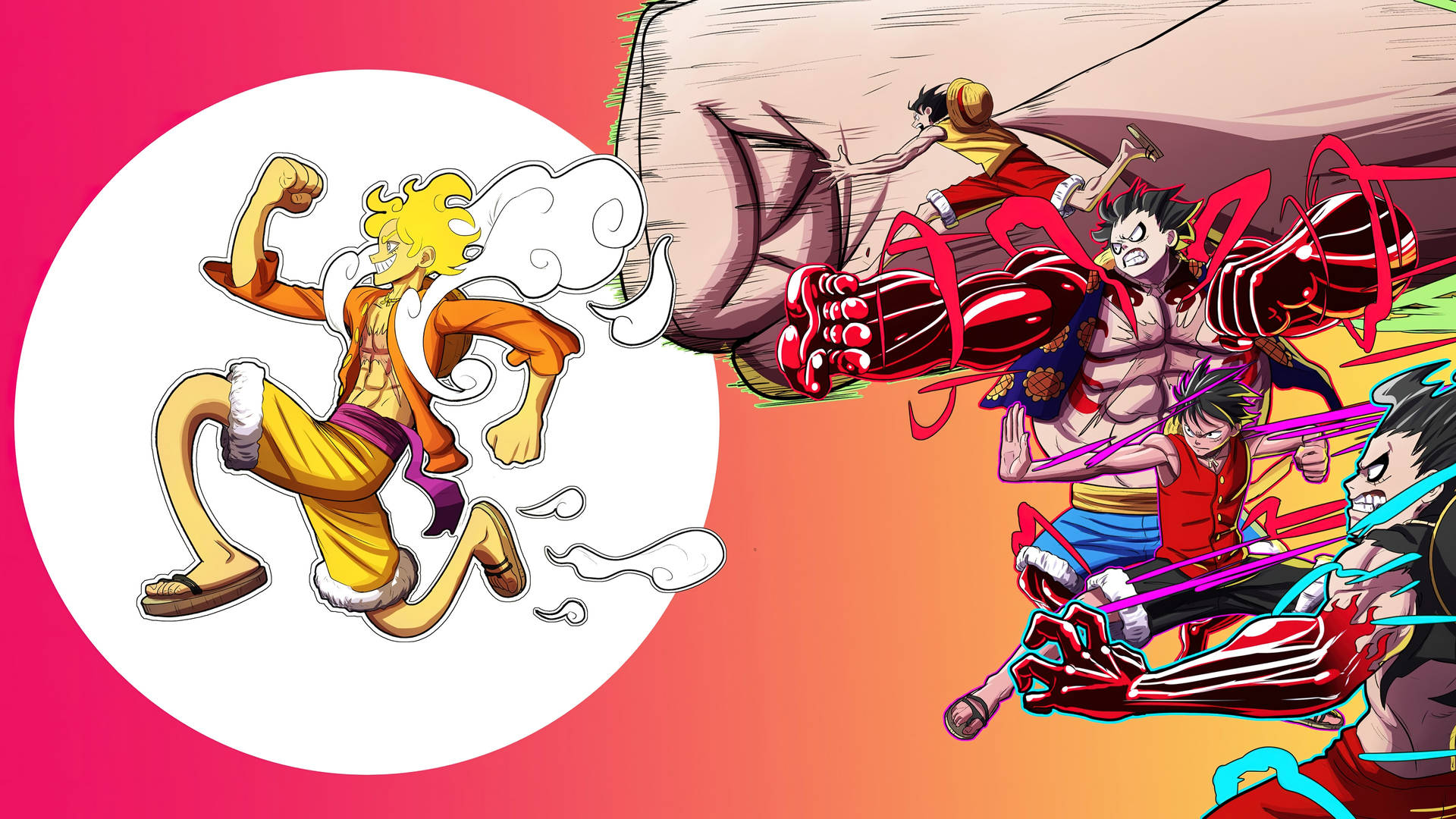 Download Sun God Nika Luffy And Transformations Wallpaper