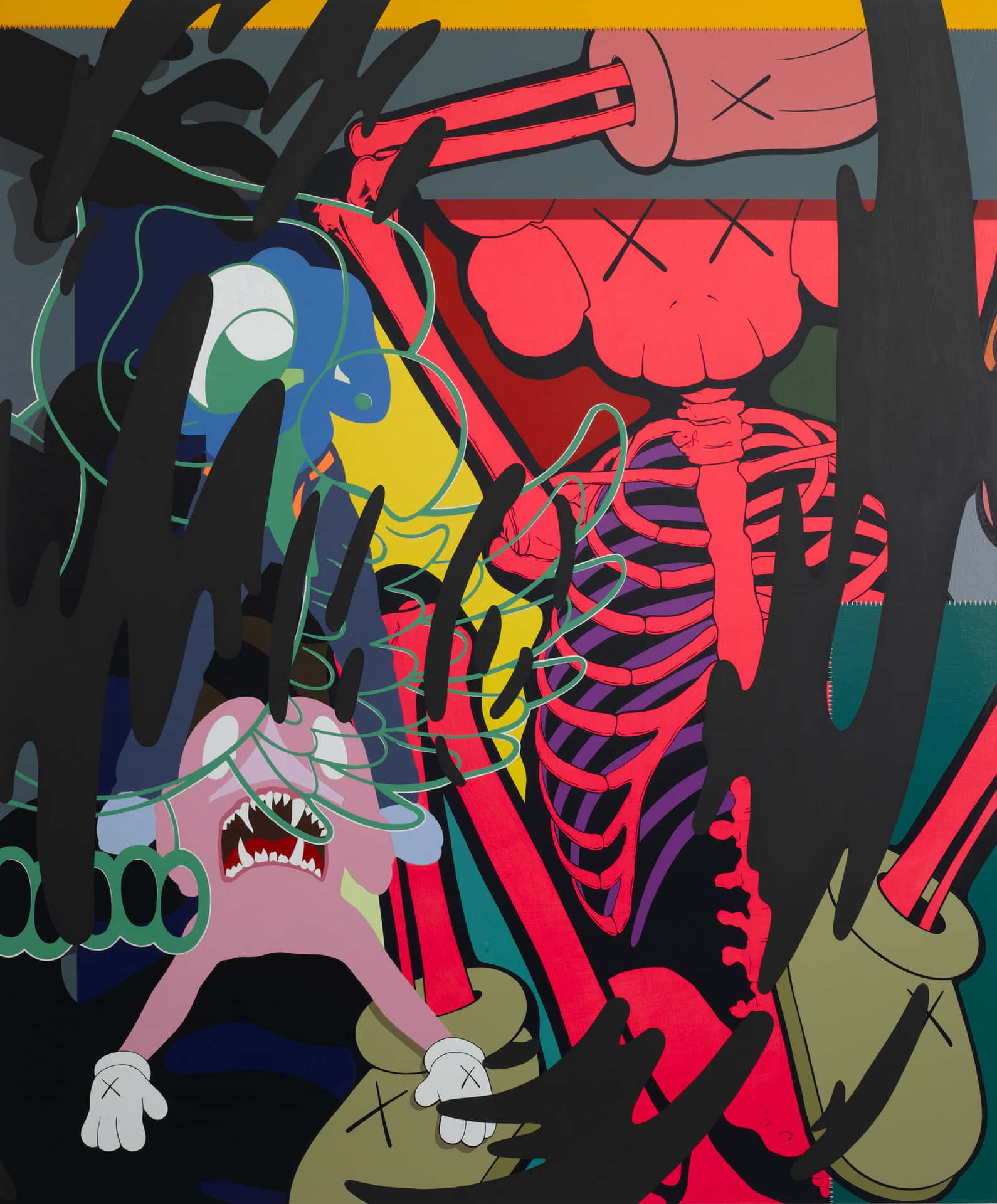 Download a painting with skeletons and other cartoon characters Wallpaper