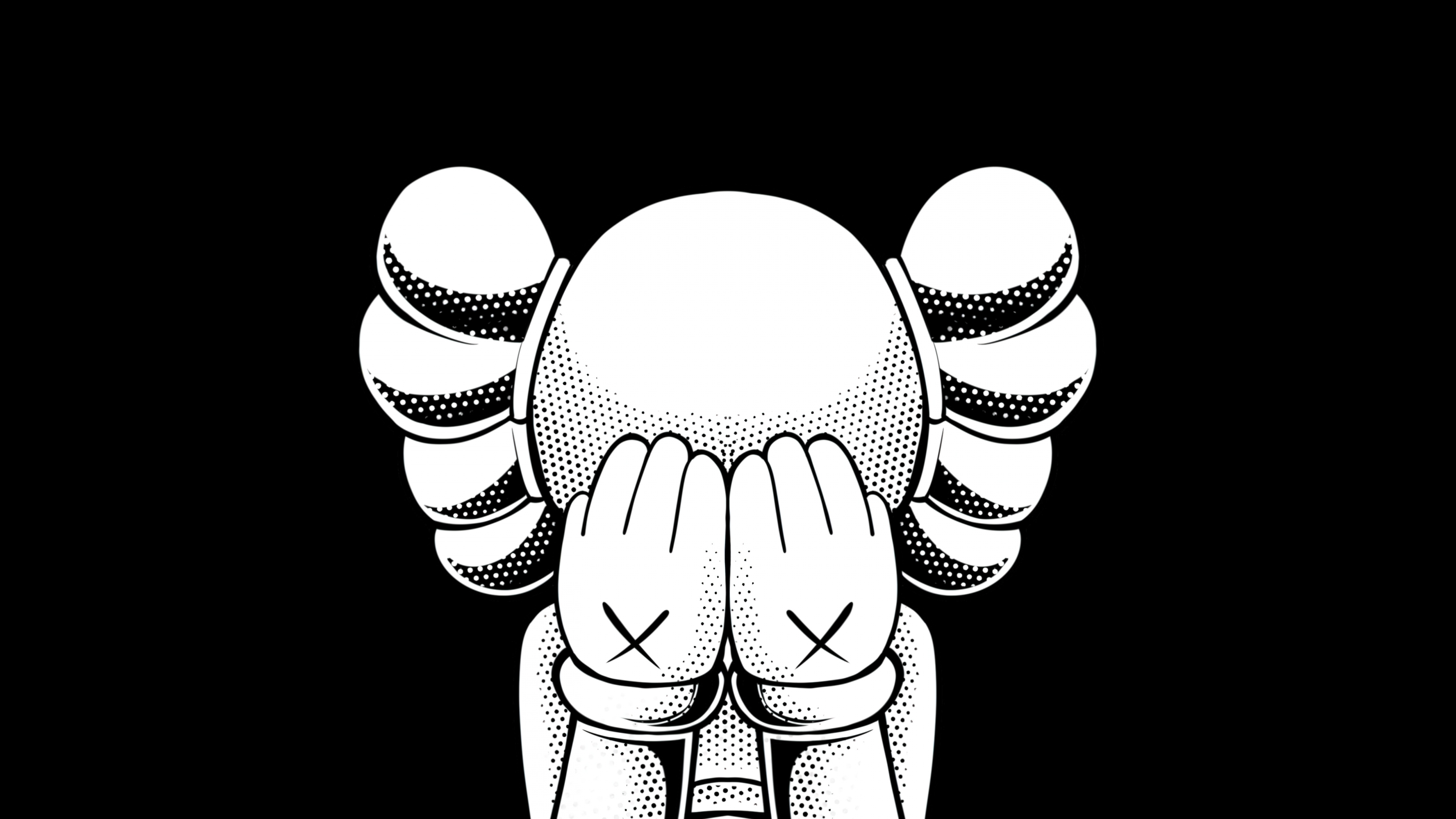 Kaws Companion Wallpaper 4K, Kaws sad, Black background, 5K