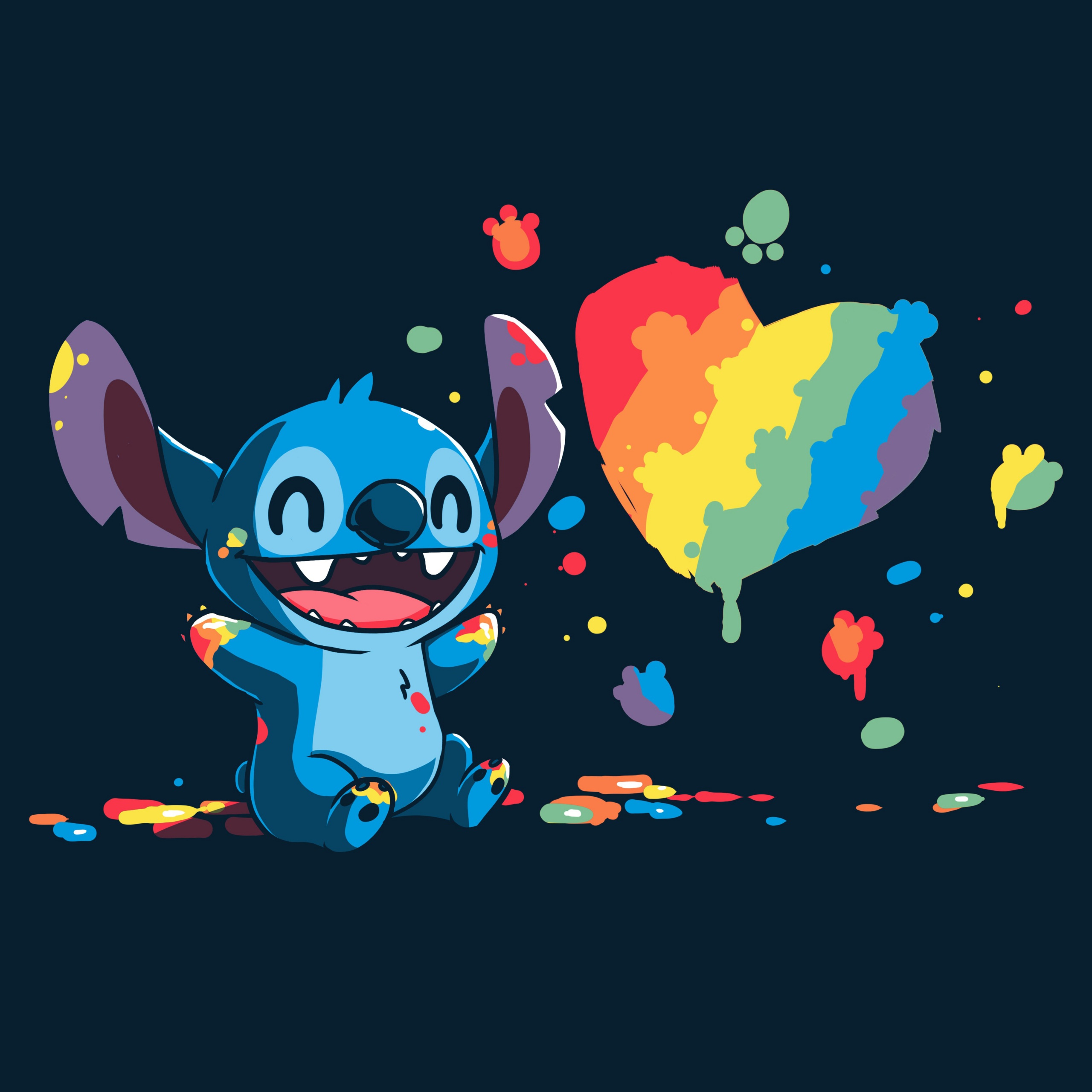 Stitch Wallpaper 4K, Love heart, Illustration, Rainbow