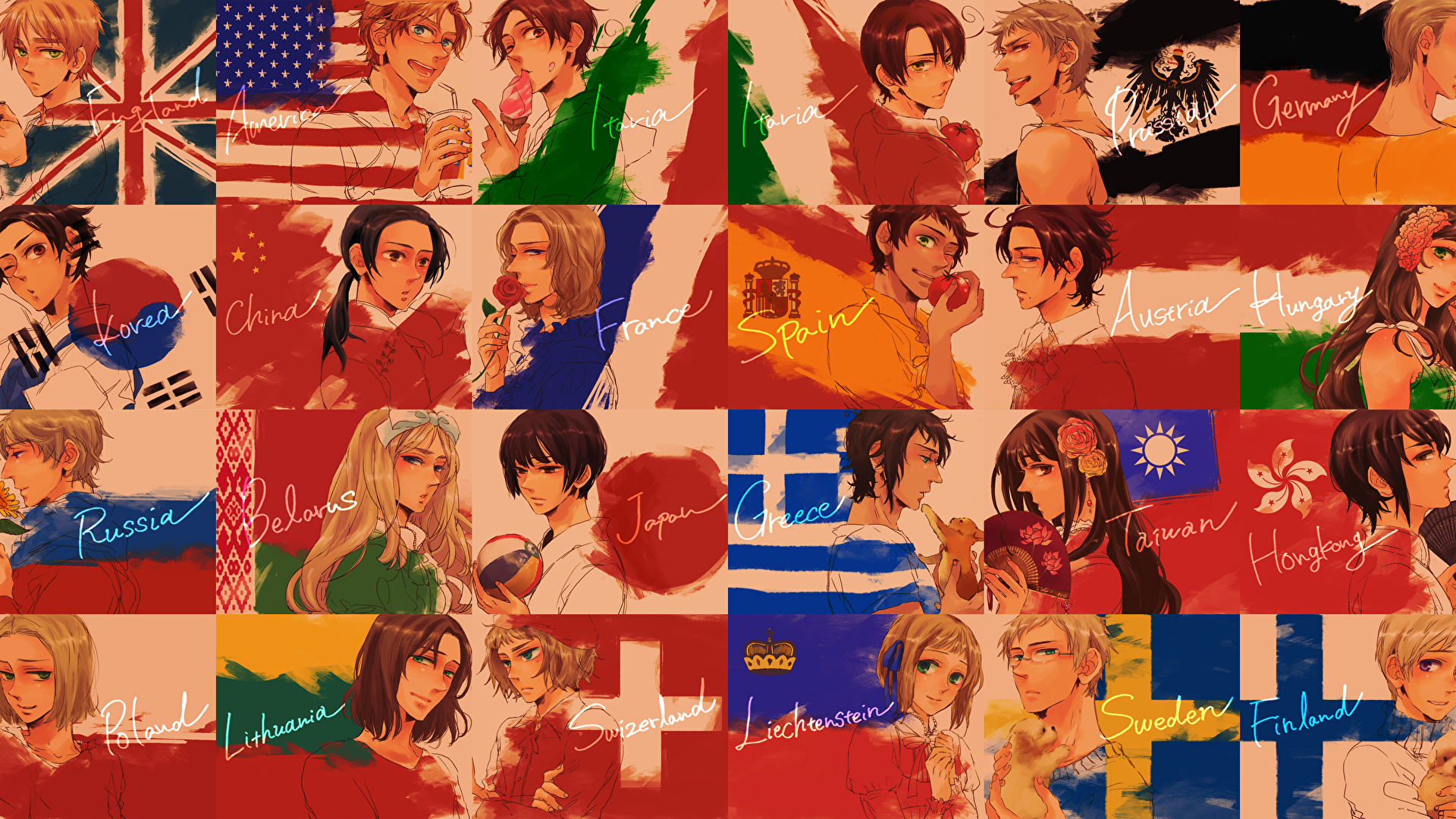 Picture Hetalia: Axis Powers guys Anime Flag 1920x1080