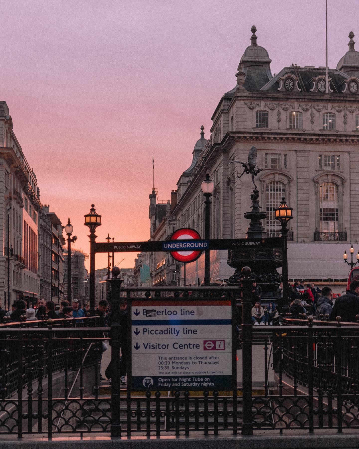 Visit London sunset over Piccadilly Circus