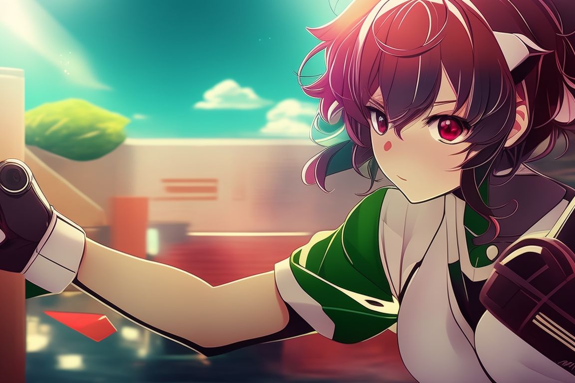 Klutzy Hyena420: Girl, Short Hair, Short Sleeves, Solo, Upper Body, Boxer Girl, Curly Green Hair, Detailed Hair, Dark Skin, Detailed Natural Skin, Boxer Girl In Attack Position, Detailed Symmetrical Large Round Magical Yellow