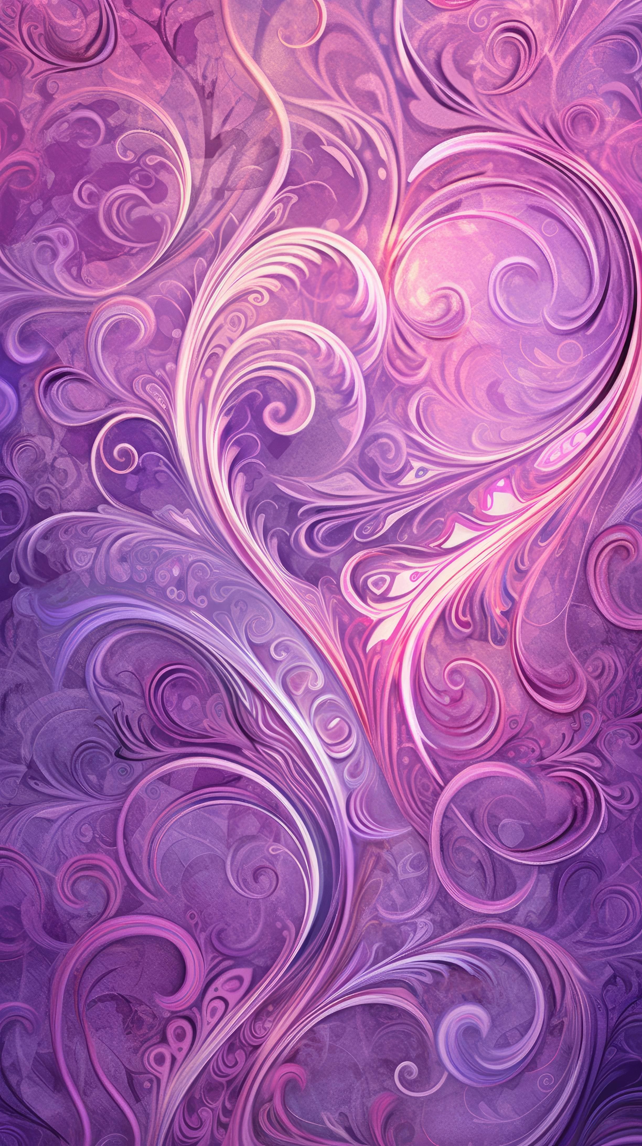 A 4K Ultra HD Mobile Wallpaper With A Whimsical Abstract Heart Shaped Pattern In Soft Pink And Purple Tones, With Swirling Lines And Floral Motifs