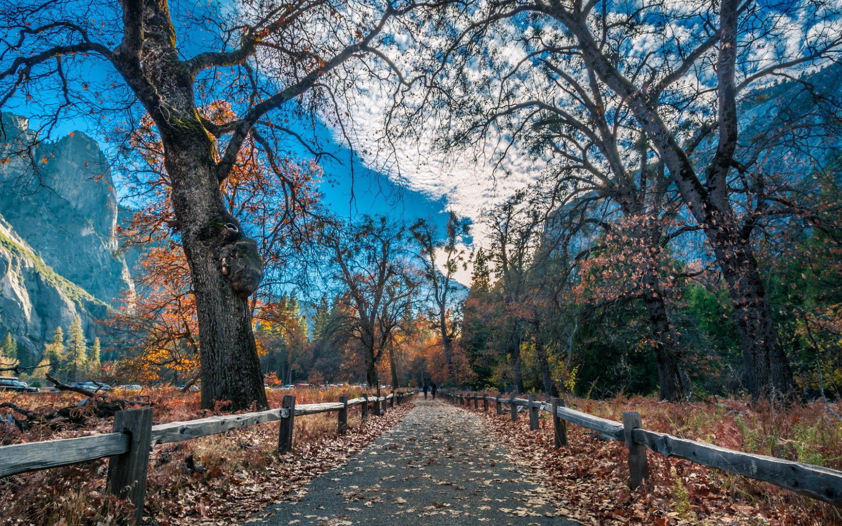 HD desktop wallpaper: Nature, Mountains, Road, Fence, Autumn, Foliage download free picture