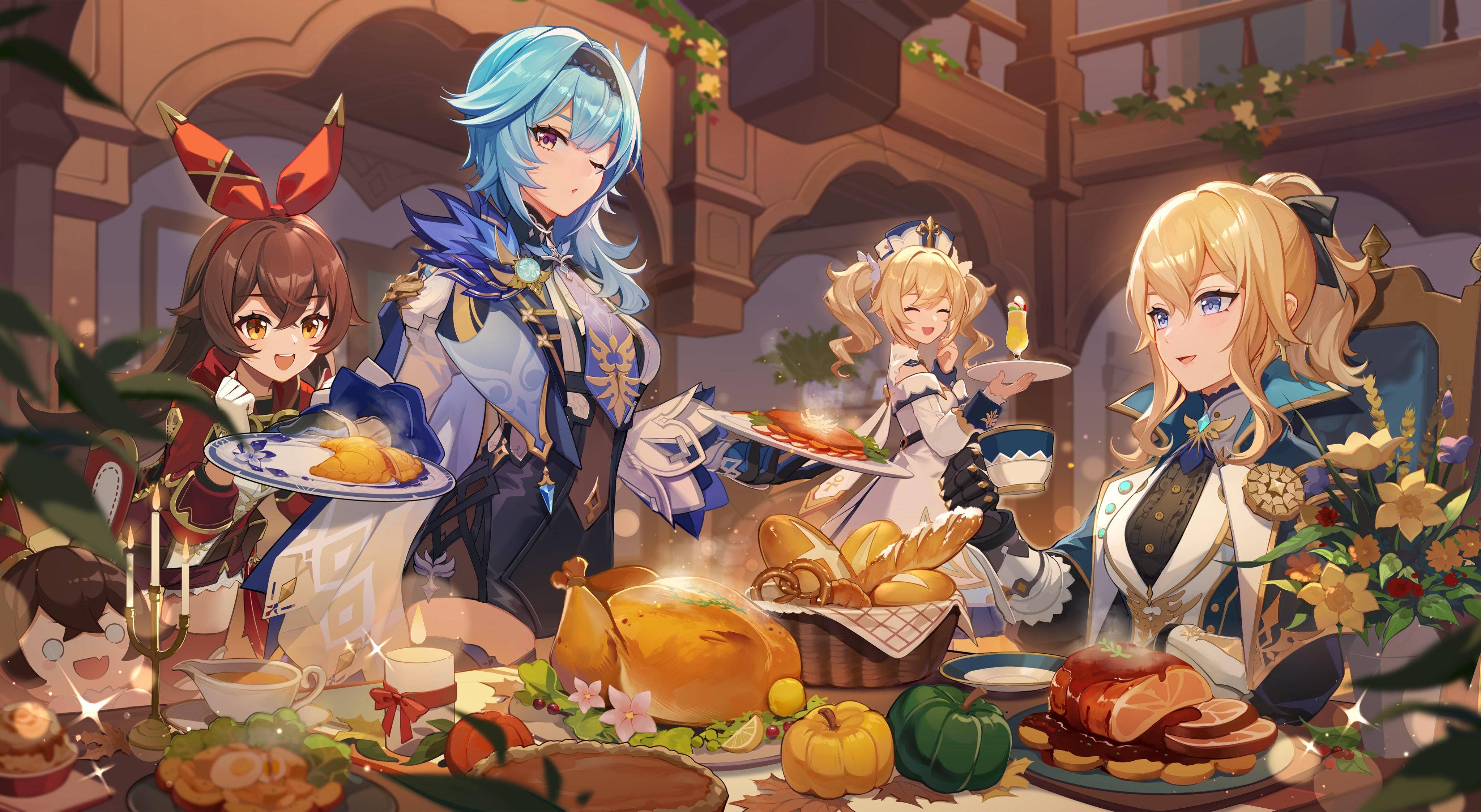 Official Thanksgiving 2022 Illustration Featuring Jean, Eula, Amber & Barbara, R Genshin_Impact