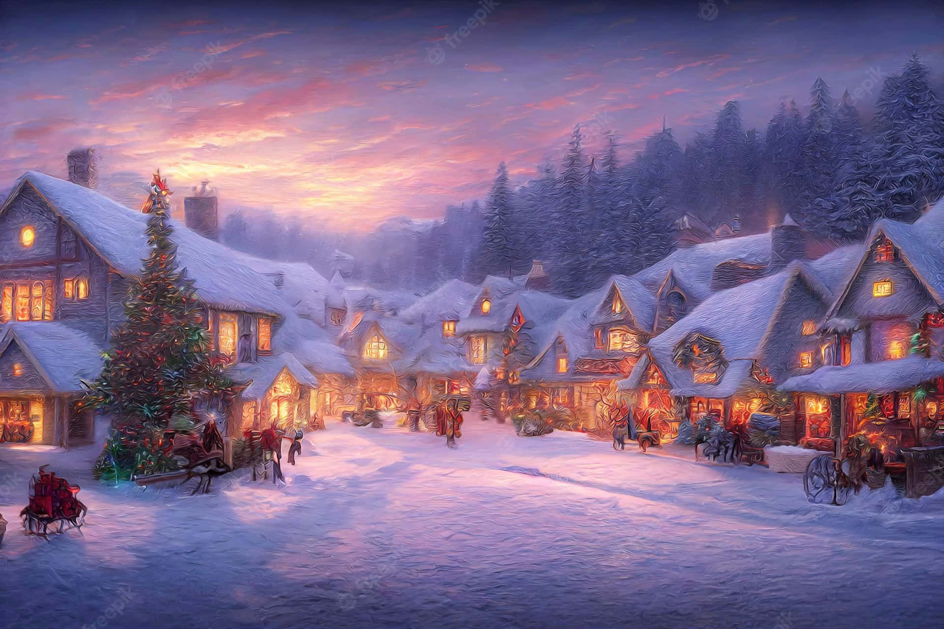 Download Marvel at the beautiful Christmas village! Wallpaper