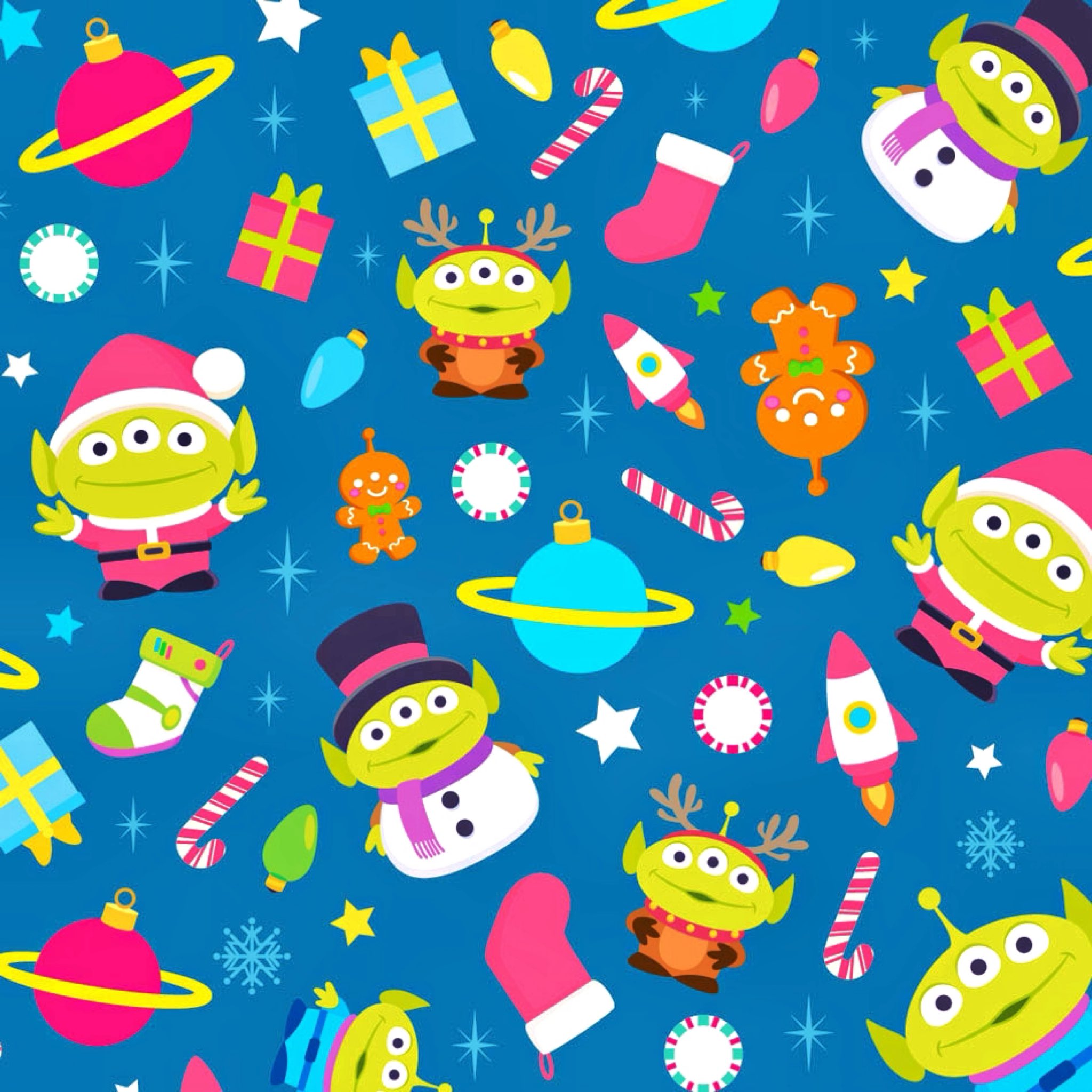 Jerrod Maruyama for Christmas! A detail of my back drop designed for Disneyland's Merriest Nites celebrations. Love seeing all your pics! #merriestnites #jerrodmaruyama #littlegreenmen #pixar #tomorrowland #holiday #