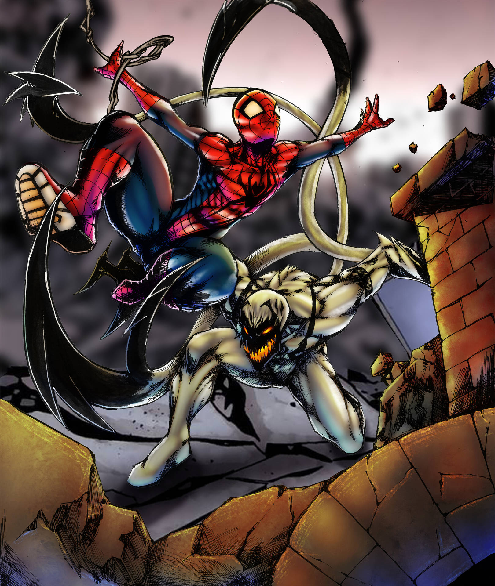Download Spiderman And Anti Venom Fight Scene Wallpaper