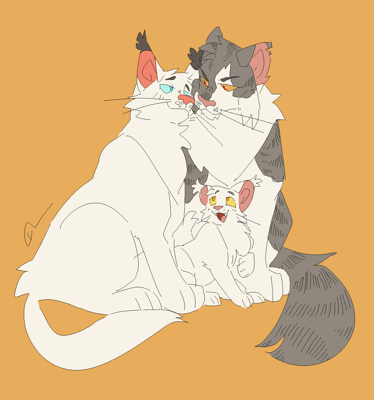 Safe, Artist:boatkaptain, Snowfur (warrior Cats), Whitestorm (warrior Cats), Cat, Feline, Mammal, Feral, Warrior Cats, Cute, Family, Father, Father And Child, Father And Son, Female, Feral Feral, Fur, Male, Male Female, Mother, Mother