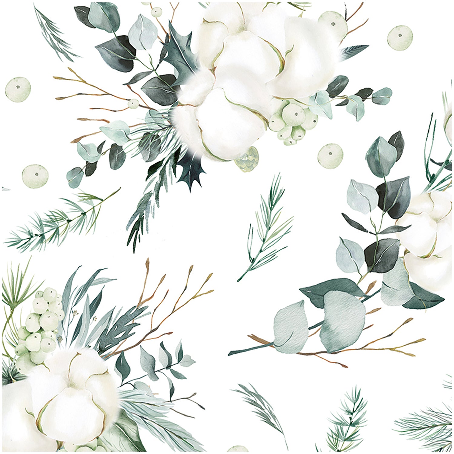 Boho Wallpaper Peel and Stick Green White Cotton Flower Waterproof Wal