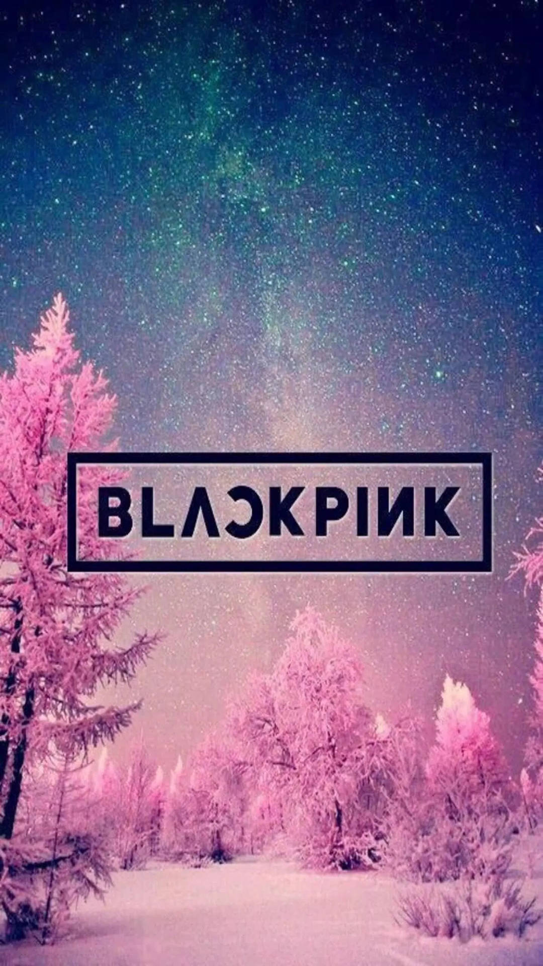 Download Blackpink Logo Over Pink Snowy Forest Wallpaper