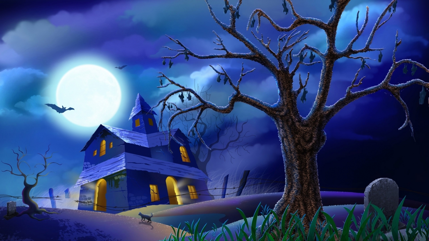 Blue Halloween Night 1366 x 768 HDTV Wallpaper