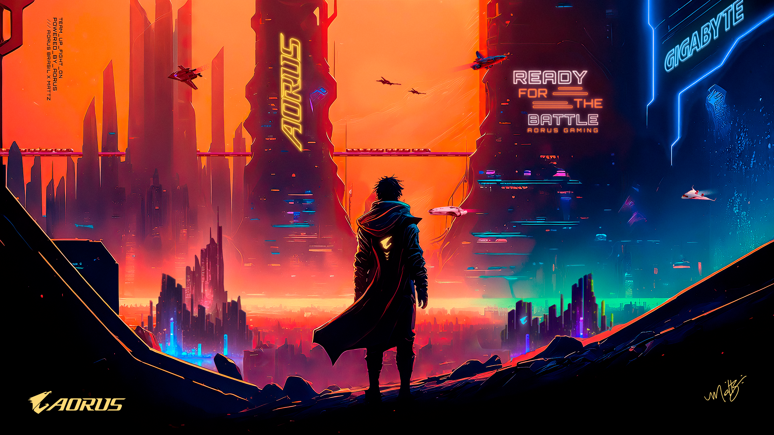 Gigabyte AORUS Futuristic Tech Skyline HD Wallpaper