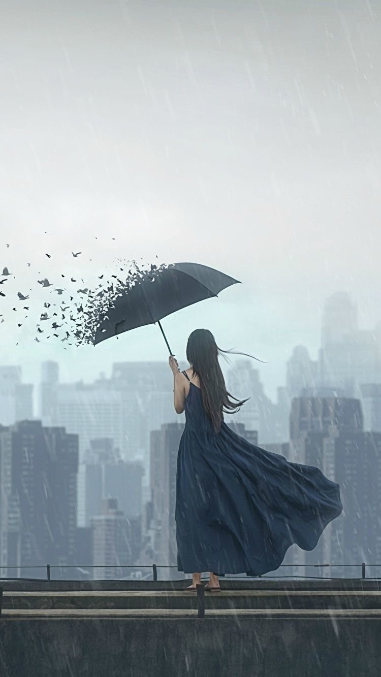Woman in the rain Wallpaper Download