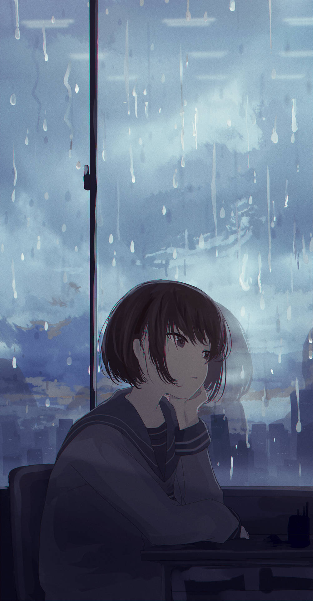 Download Single Girl Watching The Rain Wallpaper