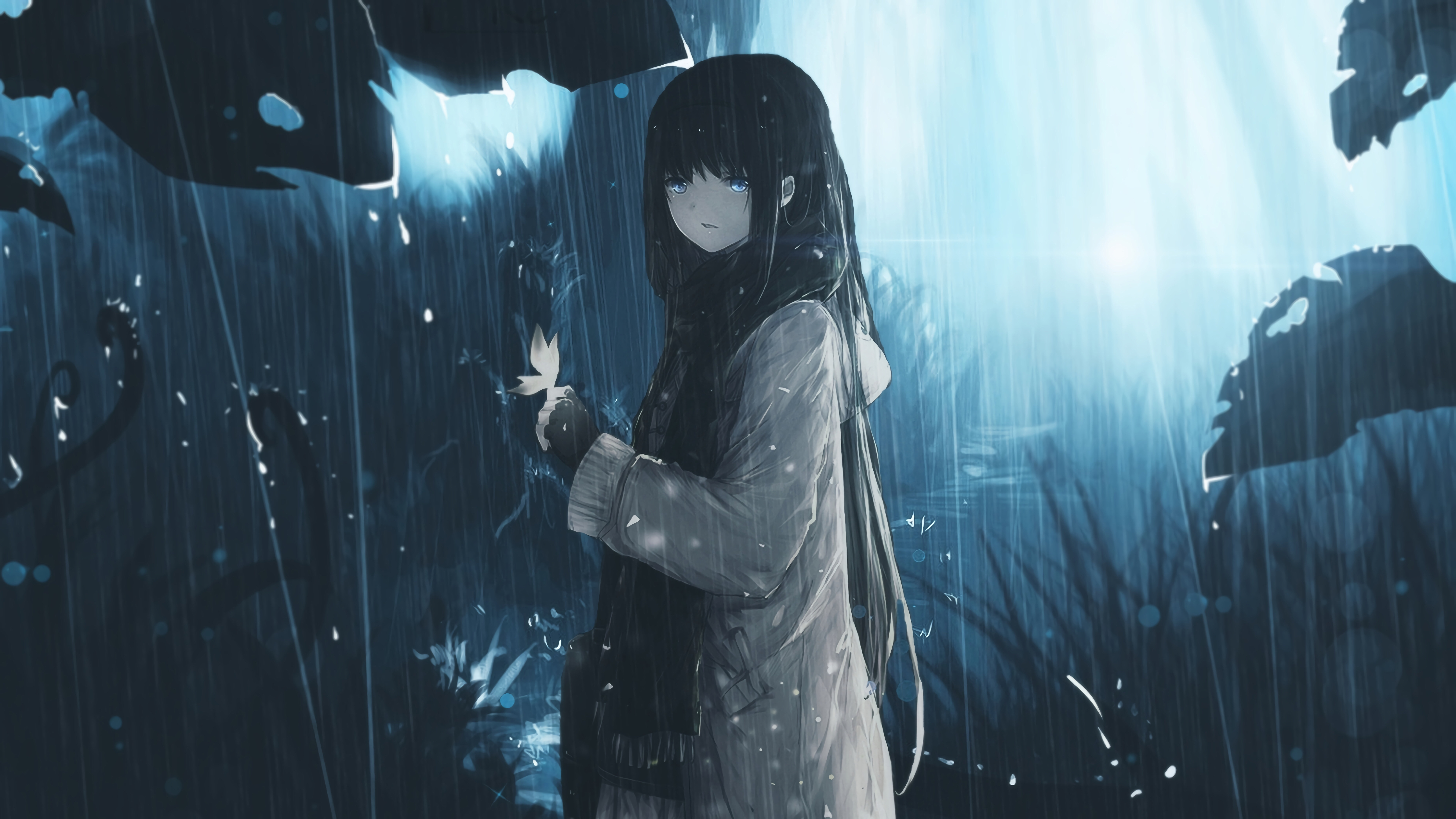 Sad Anime Girl in Rain