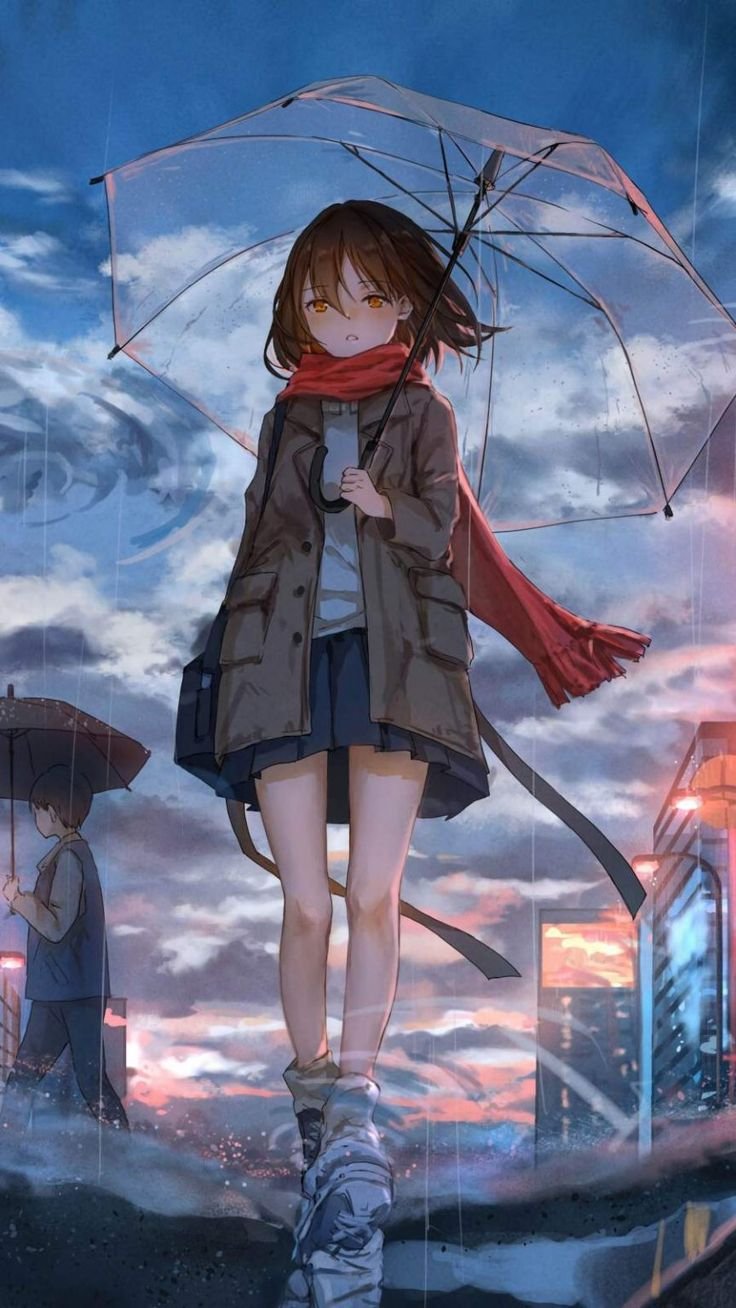 Anime girl in rain Wallpaper Download