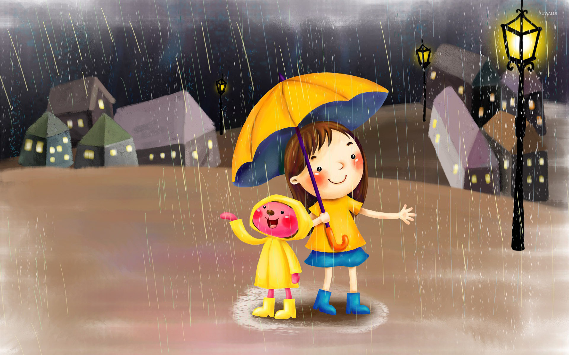 Girl in the rain wallpaper Art wallpaper