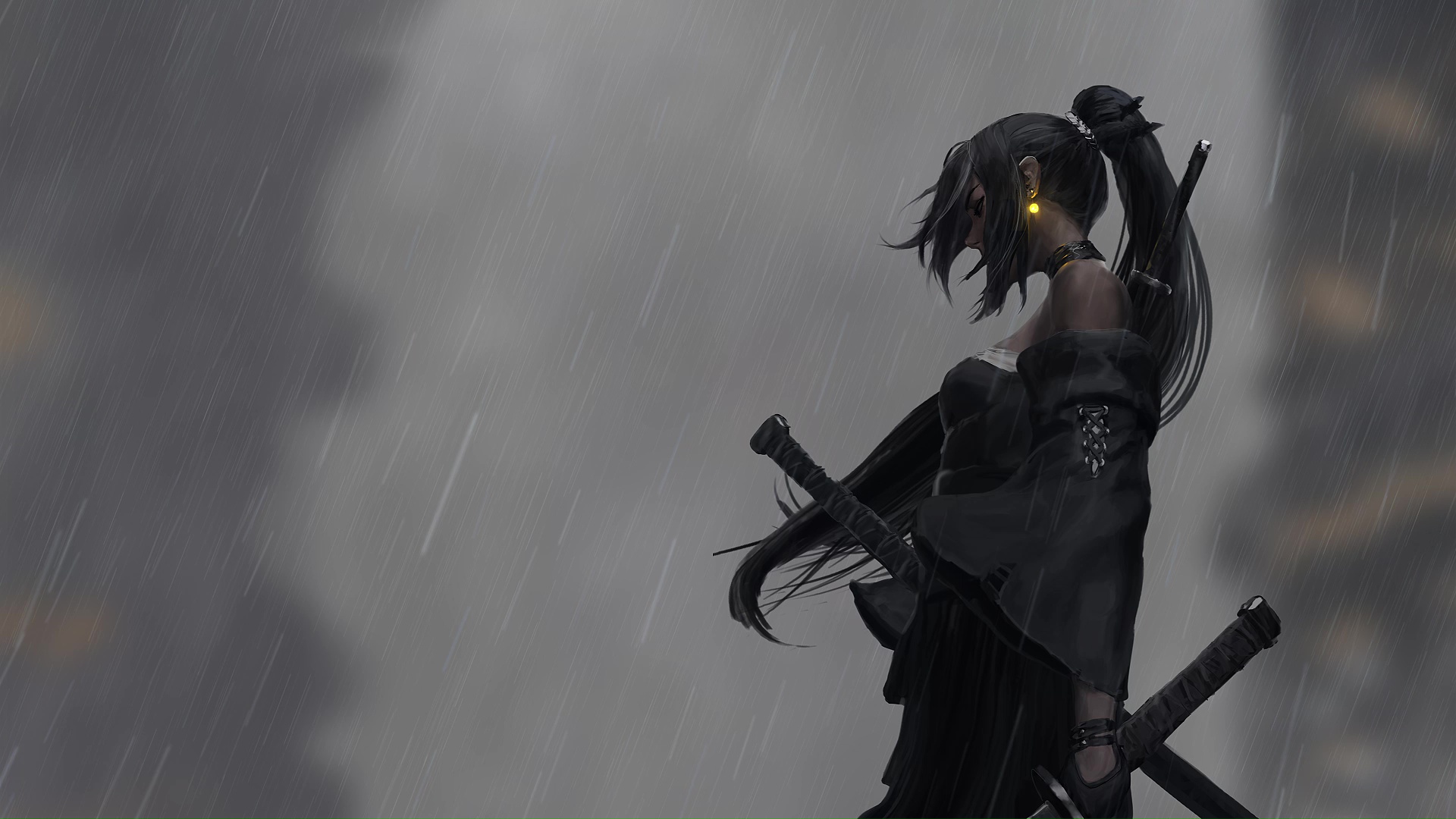 Samurai Girl In The Rain Live Wallpaper